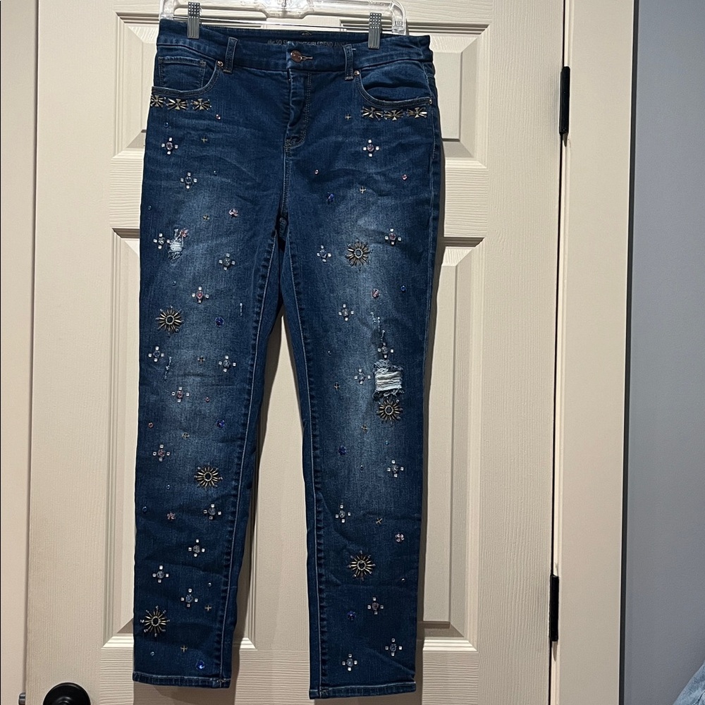 Chico's Blue Denim Jeans with Embroidery